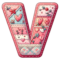 AI generated Patchwork Heart Design Letter V. png