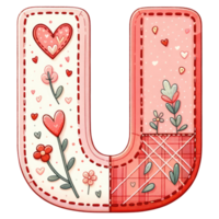 AI generated Patchwork Heart Design Letter U. png