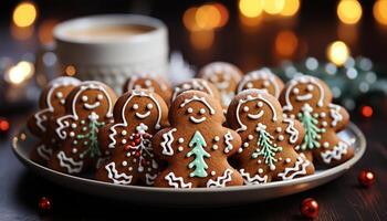 AI generated Homemade gingerbread cookies decorate the festive winter dessert table generated by AI photo