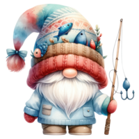 AI generated Fishing Gnome with Tackle and Net. png