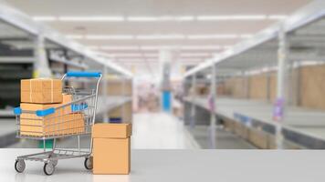 el compras carretilla para en línea mercado concepto 3d representación. foto