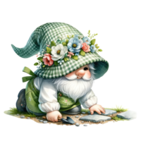 AI generated Gardening Gnome Planting theme in Spring. png