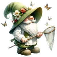 AI generated Gardening Gnome Planting theme in Spring. png