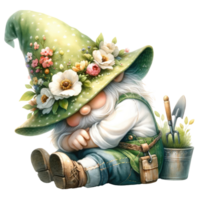 AI generated Gardening Gnome Planting theme in Spring. png