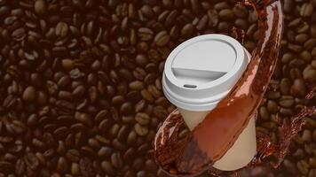 Coffee cup on Bean Background for hot drink concept 3d rendering. photo