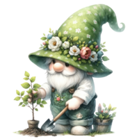 AI generated Gardening Gnome Planting theme in Spring. png