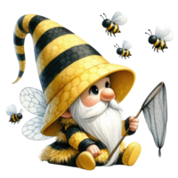 ai généré capricieux gnome habillé comme abeille thème png