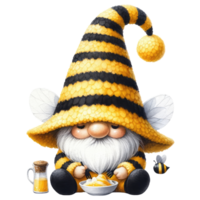 ai généré capricieux gnome habillé comme abeille thème png