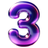 AI generated Glossy Purple Number 3 png