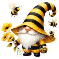 ai généré capricieux gnome habillé comme abeille thème png