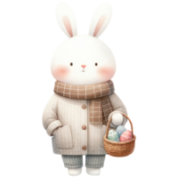 AI generated Cute Rabbit with Easter Eggs Basket Illustration png