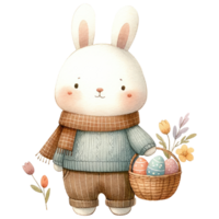 AI generated Cute Rabbit with Easter Eggs Basket Illustration png