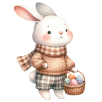 ai genererad söt kanin med påsk ägg korg illustration png