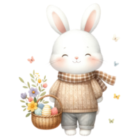 ai généré mignonne lapin avec Pâques des œufs panier illustration png