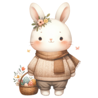 ai généré mignonne lapin avec Pâques des œufs panier illustration png