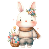 ai généré mignonne lapin avec Pâques des œufs panier illustration png