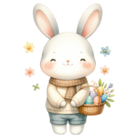 ai généré mignonne lapin avec Pâques des œufs panier illustration png