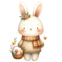ai generado linda Conejo con Pascua de Resurrección huevos cesta ilustración png