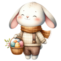 ai genererad söt kanin med påsk ägg korg illustration png