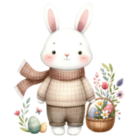 AI generated Cute Rabbit with Easter Eggs Basket Illustration png