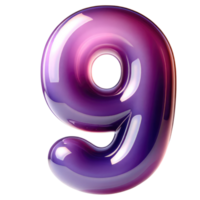 AI generated Glossy Purple Number 9 png