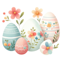 ai generado decorativo floral Pascua de Resurrección huevos ilustración png