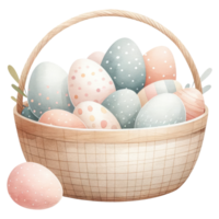 ai generato pastello Pasqua uova nel di vimini cestino illustrazione png