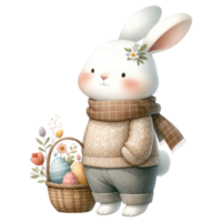 AI generated Cute Rabbit with Easter Eggs Basket Illustration png