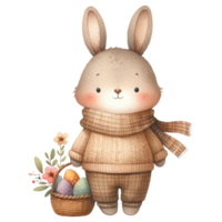 ai généré mignonne lapin avec Pâques des œufs panier illustration png