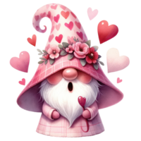 AI generated Valentine's Day Themed Gnome Illustration. png