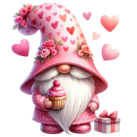 AI generated Valentine's Day Themed Gnome Illustration. png