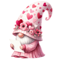 AI generated Valentine's Day Themed Gnome Illustration. png
