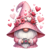 AI generated Valentine's Day Themed Gnome Illustration. png