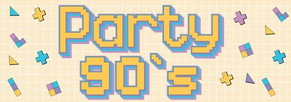 Party 90s banner template. 90s graphic design template. Geometric retro-style 90s background. vector