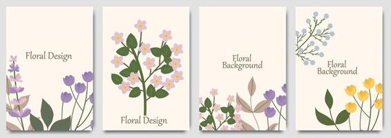 conjunto de resumen primavera floral invitación tarjeta antecedentes vector. vibrante color botánico flor y hoja rama cubrir. diseño ilustración para volantes, póster, bandera, folleto, boda, cumpleaños vector