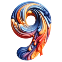 AI generated Colorful Abstract Swirl Number Nine Design png