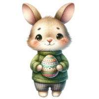 AI generated Cute Bunny with Easter Egg and Flowers Illustration png