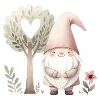 AI generated Cute gnome with a pink dress in valentine's day. png