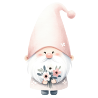 ai généré mignonne gnome avec une rose robe dans la Saint-Valentin journée. png