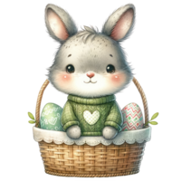 AI generated Bunny with Basket of Decorated Easter Eggs png