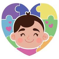 Cartoon vector design illustration puzzle with cute face baby for world autism day