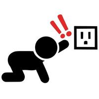 Warning vector baby curious about electrical plugs illustration