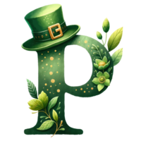 alfabet brev p med st. Patricks dag hatt png