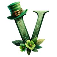 Alphabet Letter V with St. Patrick's Day Hat png