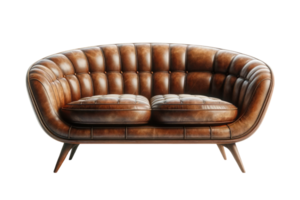 AI generated Elegant Vintage Brown Leather Sofa png