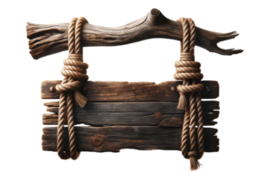 AI generated Rustic Wooden Signboard with Rope Hanger png