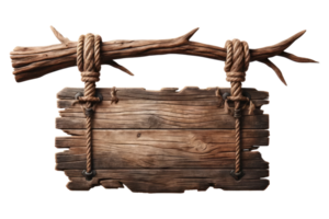 AI generated Rustic Wooden Signboard with Rope Hanger png