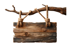 AI generated Rustic Wooden Signboard with Rope Hanger png