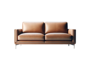 AI generated Sleek Tan Leather Modern Sofa png