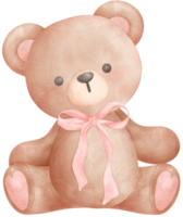 Adorable Coquette Teddy Bear with pink ribbon bow Watercolor Illustration png